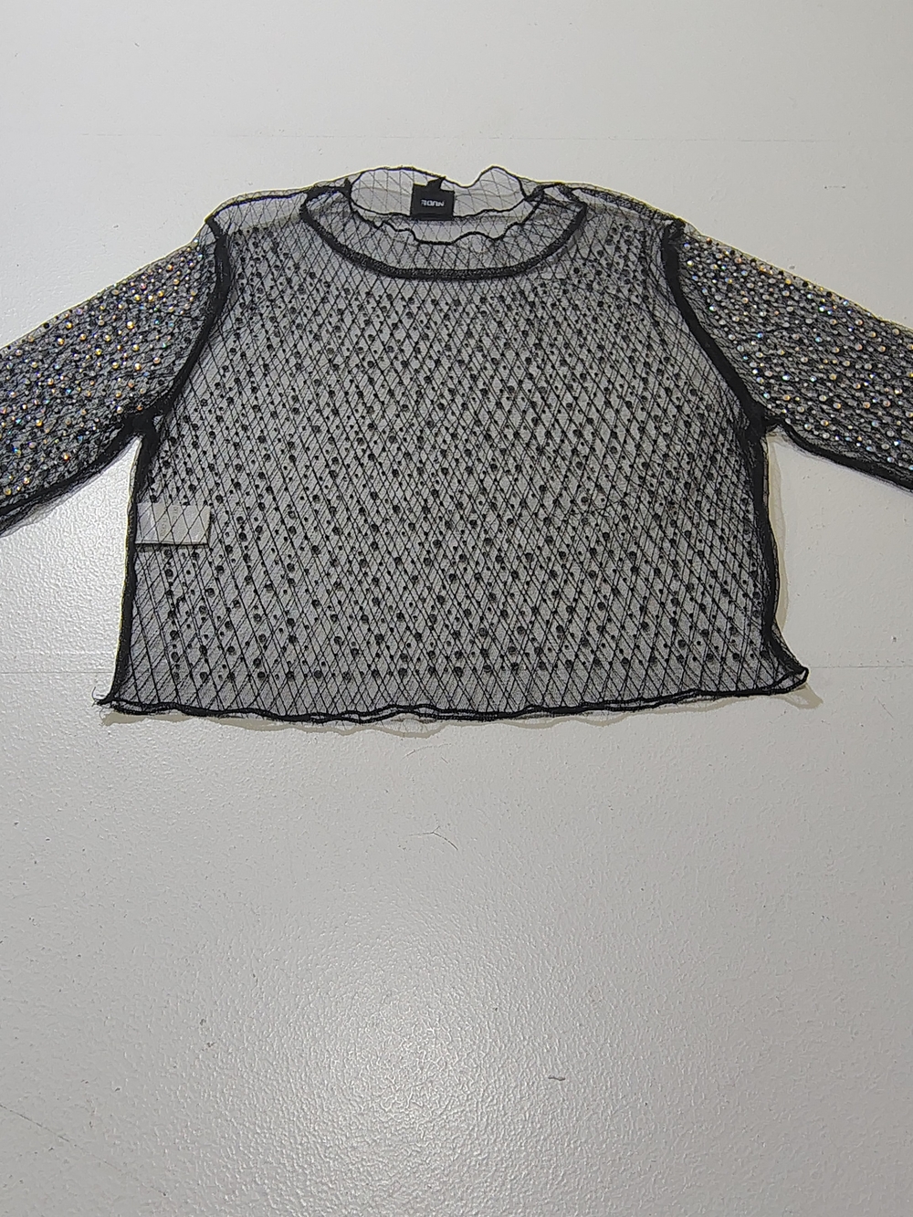 Nude Women's Black Mesh Crystal embellished Crop Top Size S